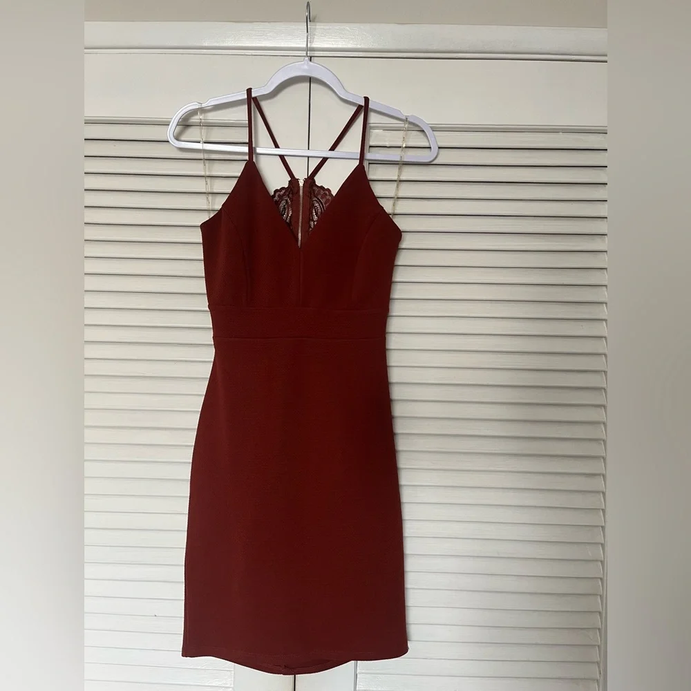 Lace back Rust Mini Dress size S - Picture 1 of 3